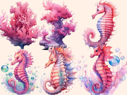 Pink Seahorses Watercolor Clipart pink clipart - Wonders Artist