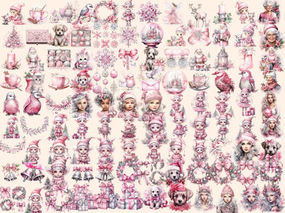 Pink & Silver Christmas Watercolor Clipart baby pink christmas - Wonders Artist