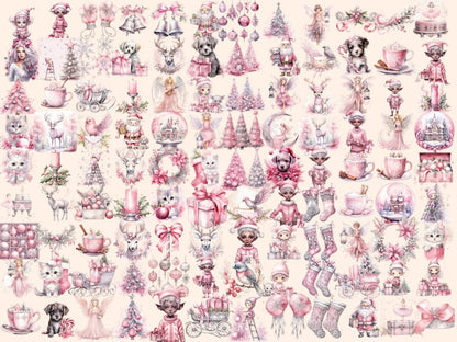 Pink & Silver Christmas Watercolor Clipart baby pink christmas - Wonders Artist