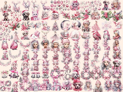 Pink & Silver Christmas Watercolor Clipart baby pink christmas - Wonders Artist