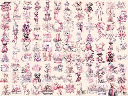 Pink & Silver Christmas Watercolor Clipart baby pink christmas - Wonders Artist