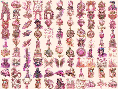 Pink Steampunk Watercolor Clipart girl steampunk png - Wonders Artist