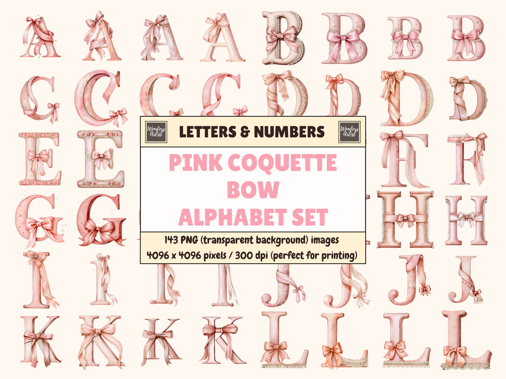 Pink Coquette Bow Alphabet & Numbers