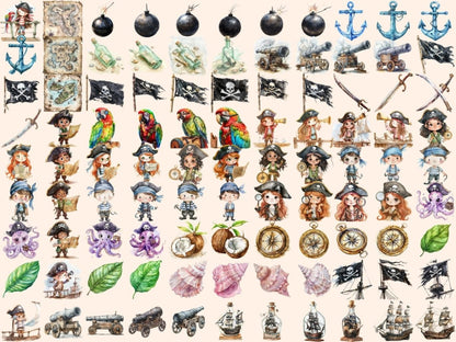 Pirate Adventure Watercolor Clipart Nautical Adventure - Wonders Artist
