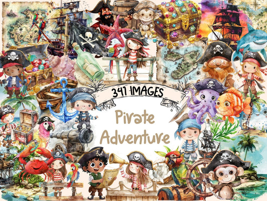 Pirate Adventure Watercolor Clipart - High - Quality Instant Digital Download for Creative Projects