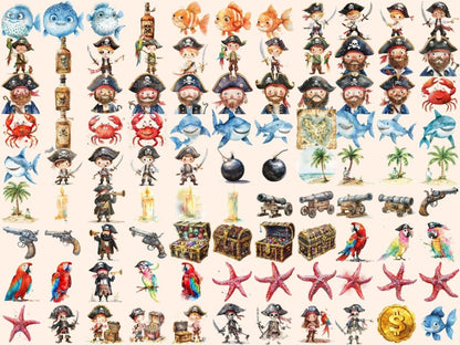 Pirate Adventure Watercolor Clipart Nautical Adventure - Wonders Artist