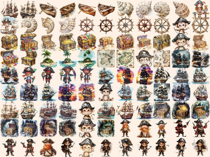 Pirate Adventure Watercolor Clipart Nautical Adventure - Wonders Artist