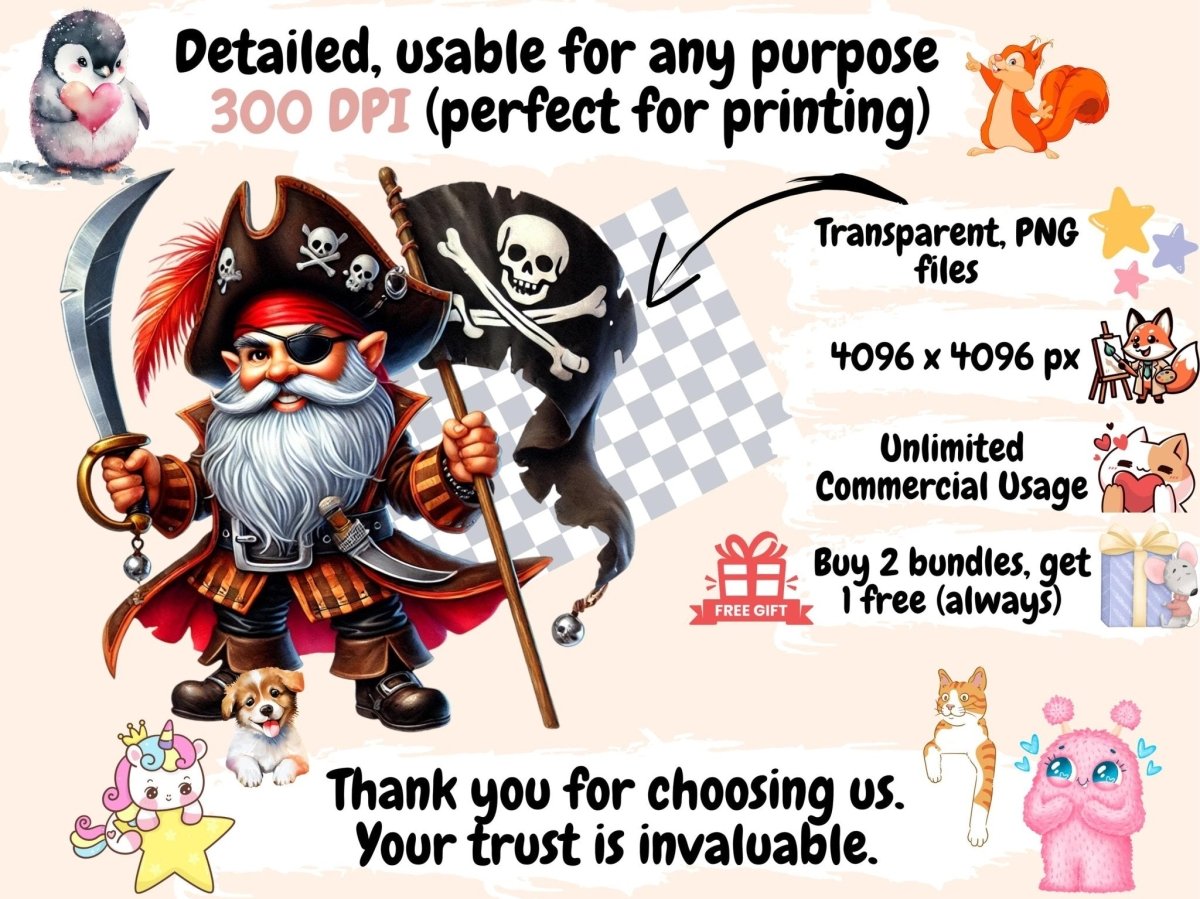 Pirate Gnomes (P2) Clipart Adventure Gnome Art - Wonders Artist