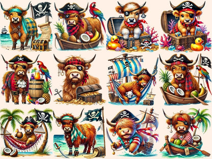 Pirate Highland Cows Clipart cow graphics cow pirate art cow printables - WondersArtist