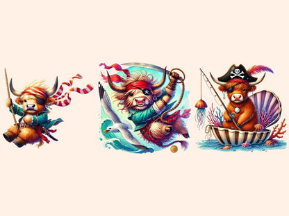 Pirate Highland Cows Clipart cow graphics cow pirate art cow printables - WondersArtist