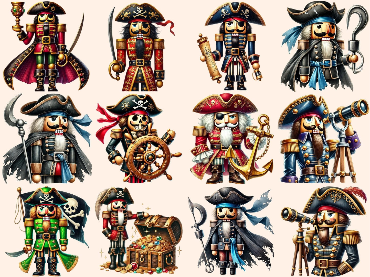 Pirate Nutcrackers Clipart - High - Quality Instant Digital Download for Creative Projects