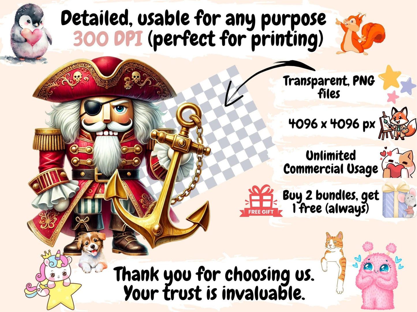 Pirate Nutcrackers Clipart - High - Quality Instant Digital Download for Creative Projects