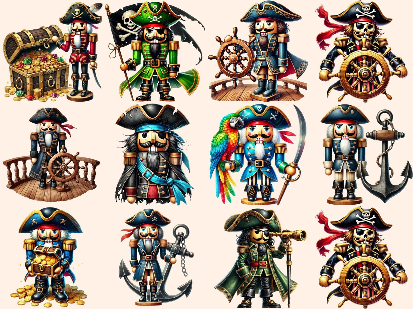 Pirate Nutcrackers Clipart - High - Quality Instant Digital Download for Creative Projects