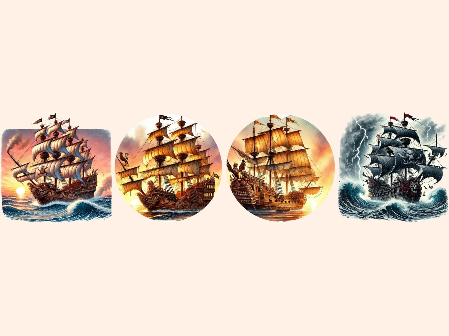 Pirate Ships Clipart - High - Quality Instant Digital Download for Creative Projects