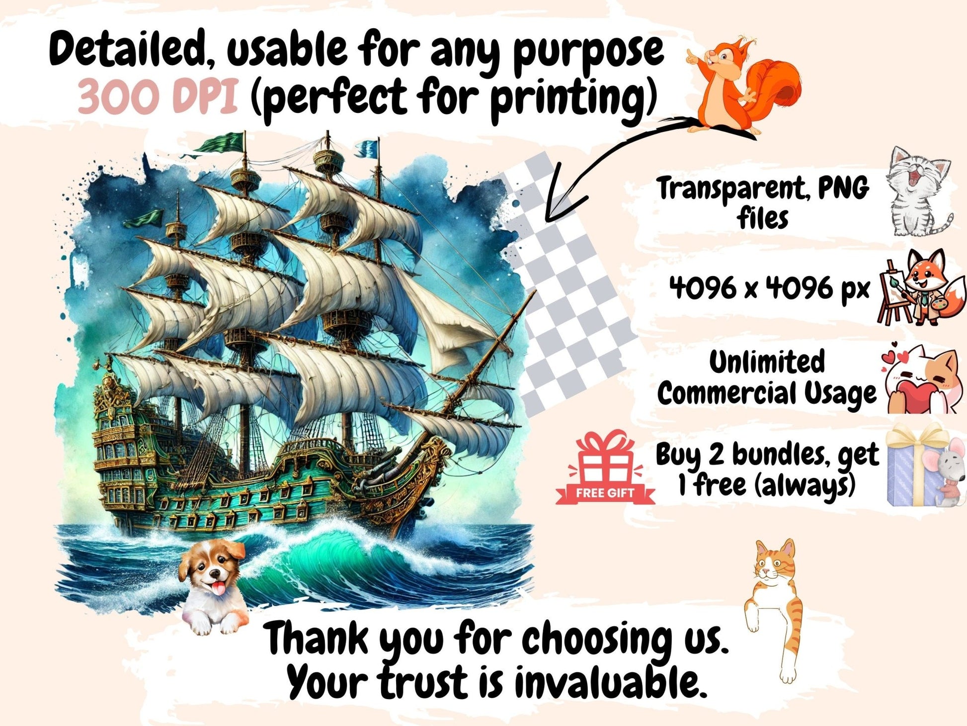 Pirate Ships Clipart - High - Quality Instant Digital Download for Creative Projects