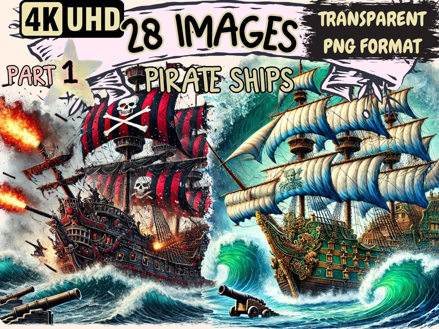 Pirate Ships Clipart - High - Quality Instant Digital Download for Creative Projects