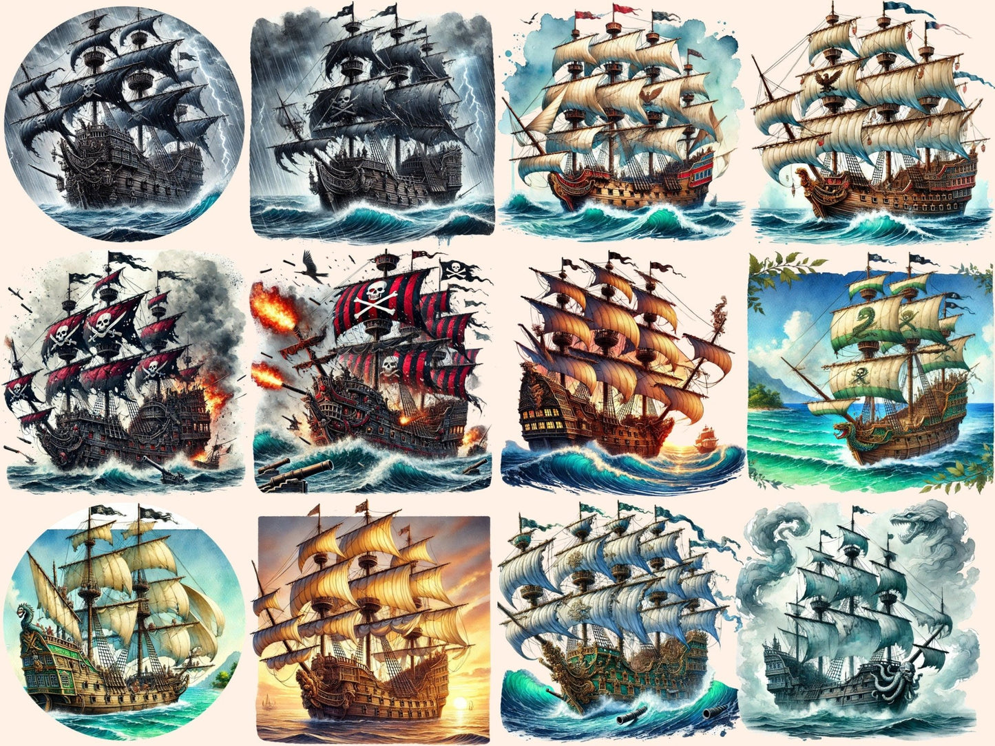 Pirate Ships Clipart - High - Quality Instant Digital Download for Creative Projects