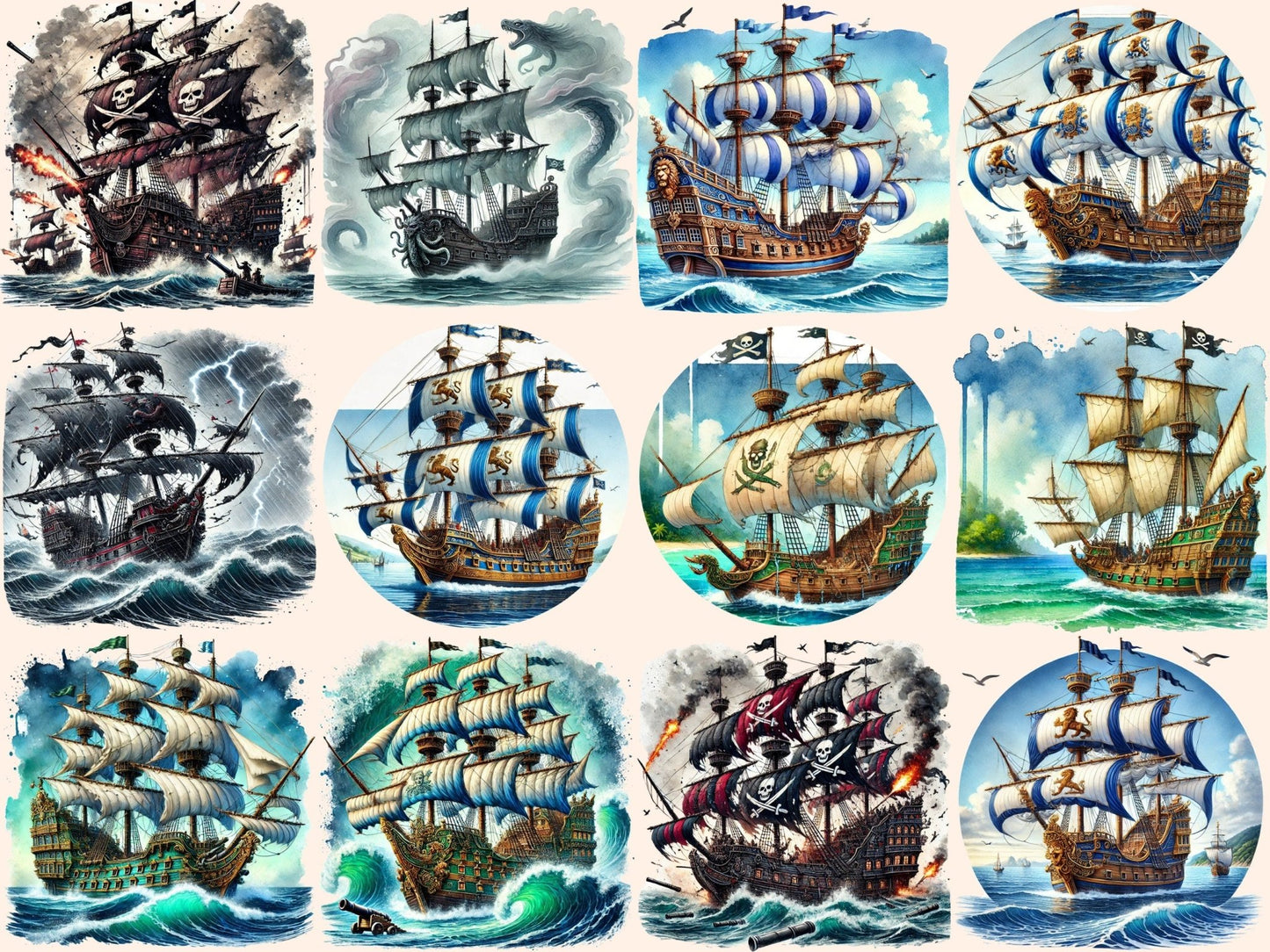 Pirate Ships Clipart - High - Quality Instant Digital Download for Creative Projects