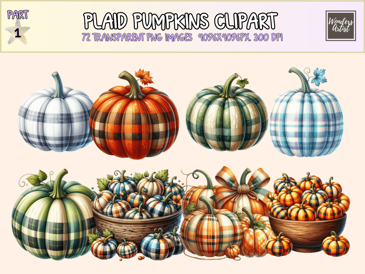 Plaid Pumpkins Clipart All Bundles Clipart Line Art - WondersArtist