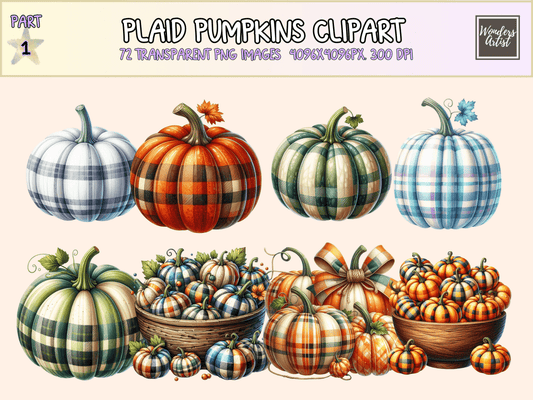 Plaid Pumpkins Clipart All Bundles Clipart Line Art - WondersArtist