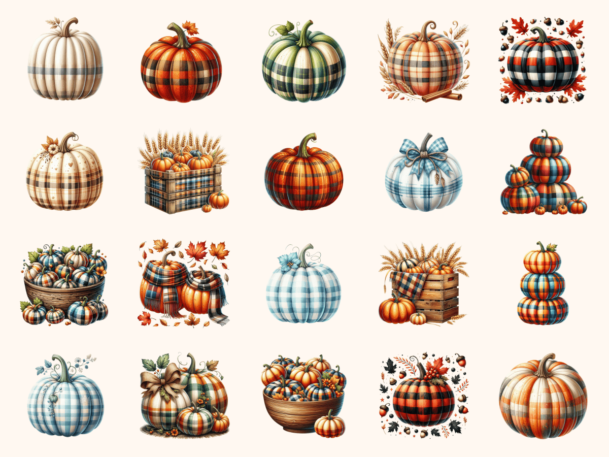 Plaid Pumpkins Clipart All Bundles Clipart Line Art - WondersArtist