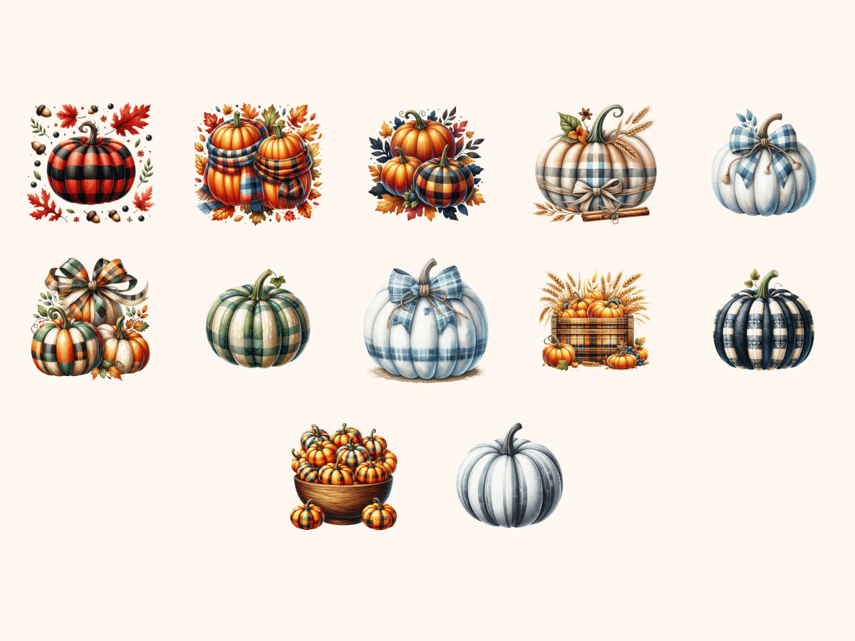 Plaid Pumpkins Clipart All Bundles Clipart Line Art - WondersArtist