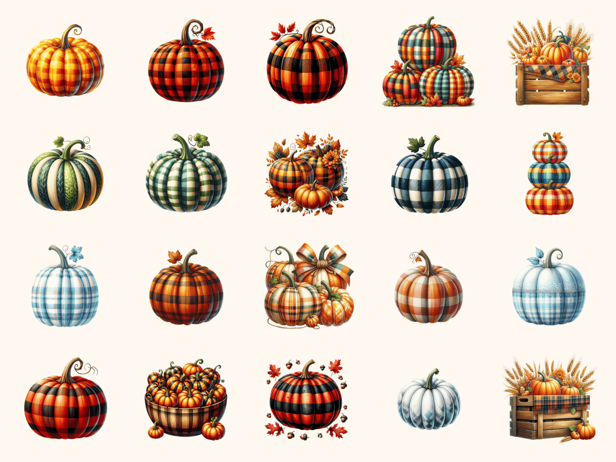 Plaid Pumpkins Clipart All Bundles Clipart Line Art - WondersArtist