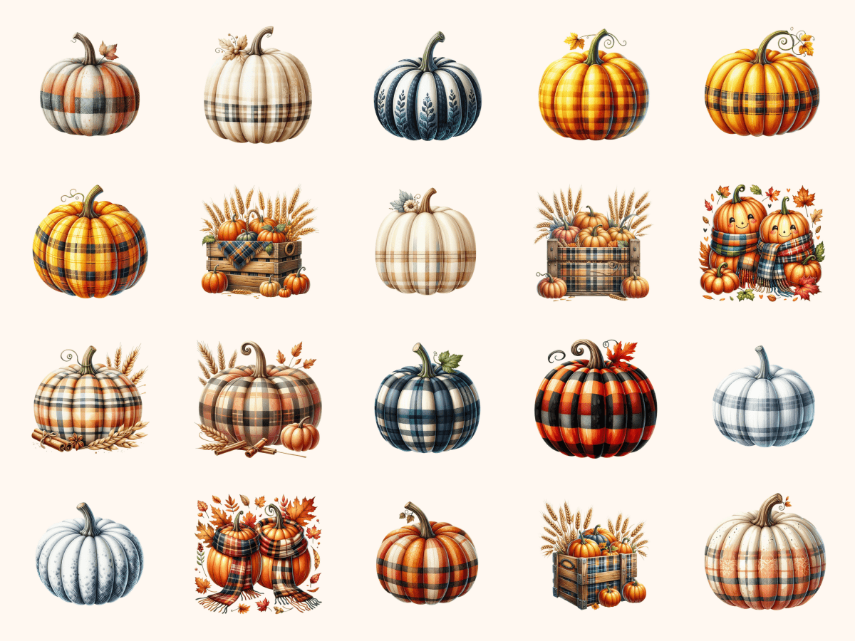 Plaid Pumpkins Clipart All Bundles Clipart Line Art - WondersArtist