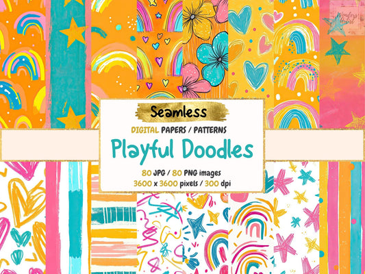 Playful Doodles Seamless Digital Paper - High - Quality Instant Digital Download for Creative Projects