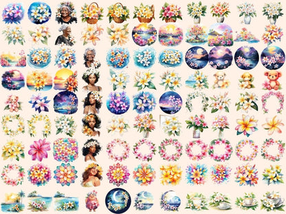 Plumeria Flowers Watercolor Clipart floral clipart - Wonders Artist