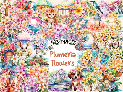 Plumeria Flowers Watercolor Clipart floral clipart - Wonders Artist