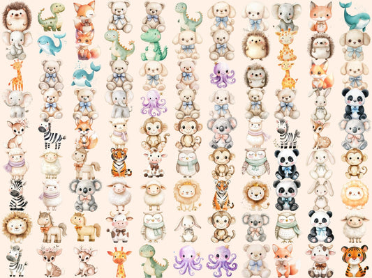 Plush Animals Watercolor Clipart