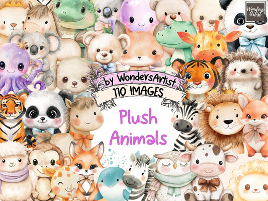 Plush Animals Watercolor Clipart - High - Quality Instant Digital Download for Creative Projects