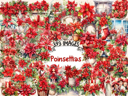 Poinsettias Watercolor Clipart christmas clipart - Wonders Artist