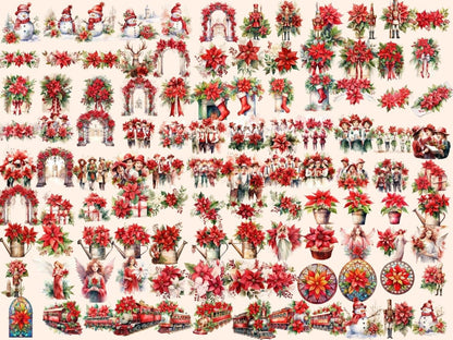 Poinsettias Watercolor Clipart christmas clipart - Wonders Artist