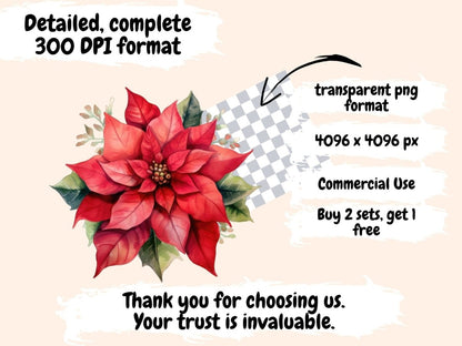 Poinsettias Watercolor Clipart christmas clipart - Wonders Artist