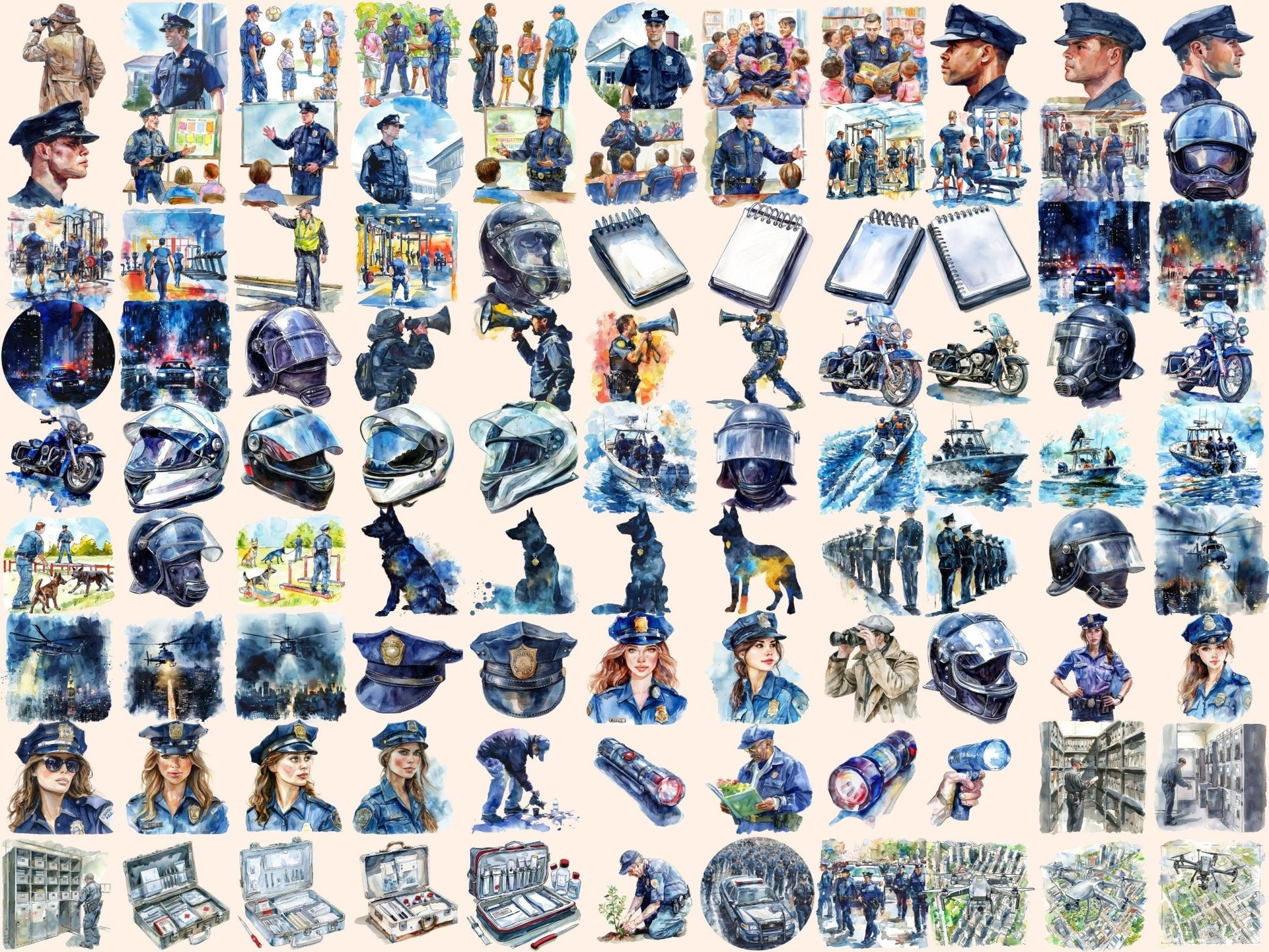 Police Watercolor Clipart - High - Quality Instant Digital Download for Creative Projects