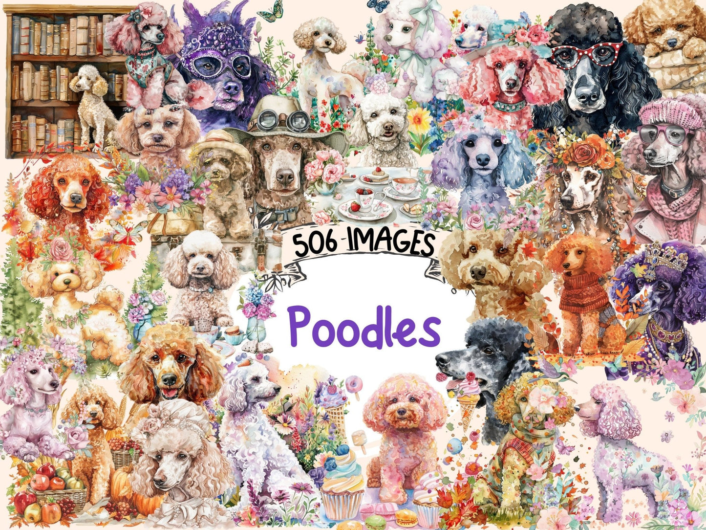 Poodles Watercolor Clipart - High - Quality Instant Digital Download for Creative Projects