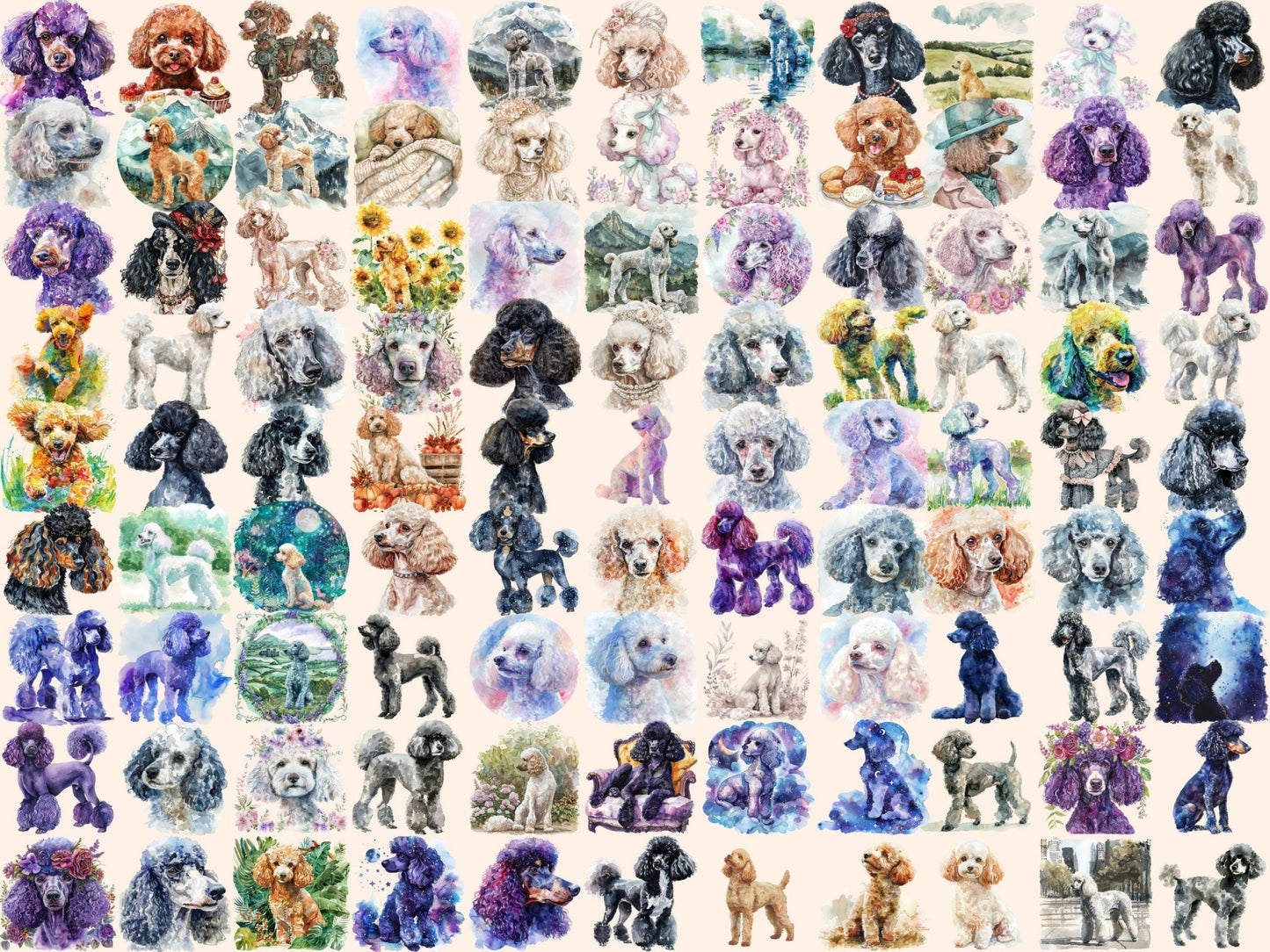 Poodles Watercolor Clipart - High - Quality Instant Digital Download for Creative Projects