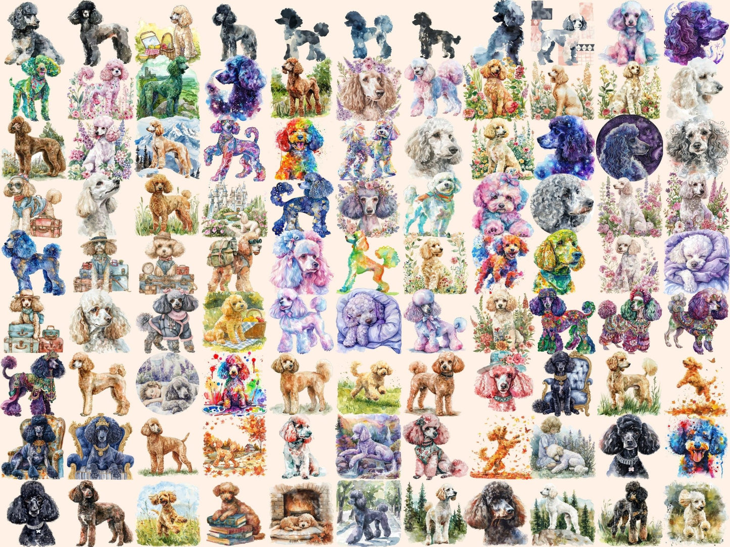 Poodles Watercolor Clipart - High - Quality Instant Digital Download for Creative Projects