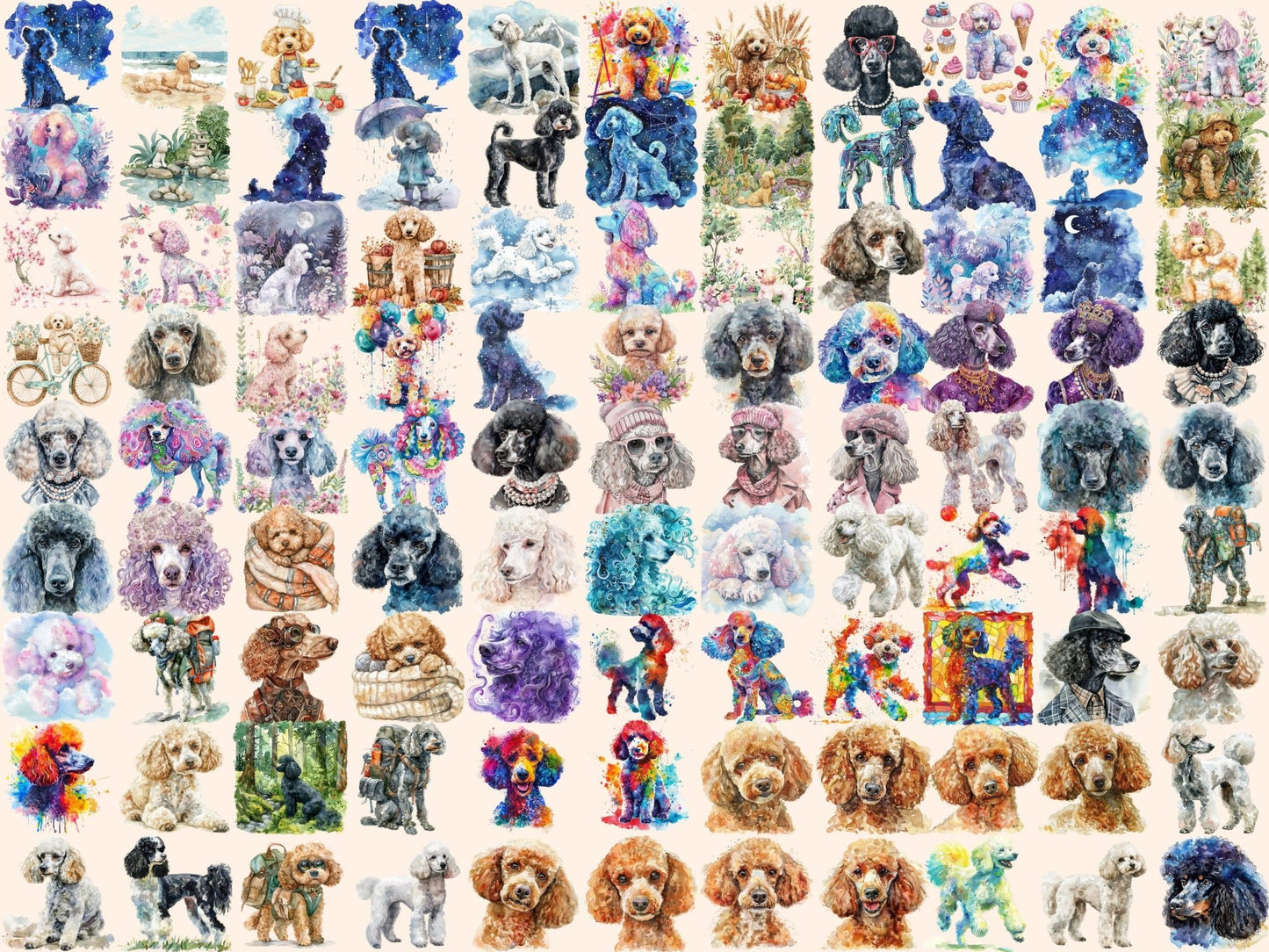 Poodles Watercolor Clipart - High - Quality Instant Digital Download for Creative Projects