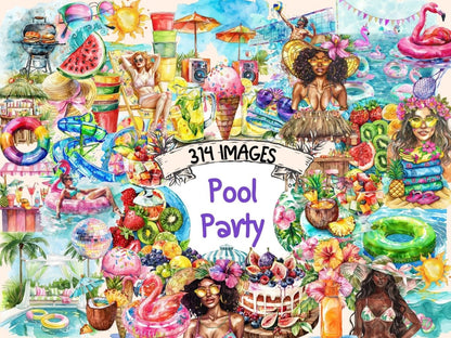 Pool Party Watercolor Clipart beach clipart - Wonders Artist