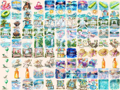 Pool Party Watercolor Clipart beach clipart - Wonders Artist
