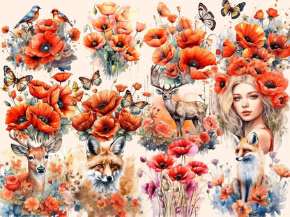 Poppies Watercolor Clipart - Wonders Artist