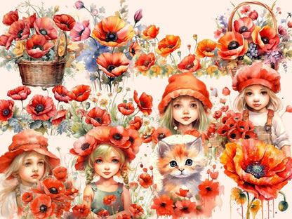 Poppies Watercolor Clipart - Wonders Artist