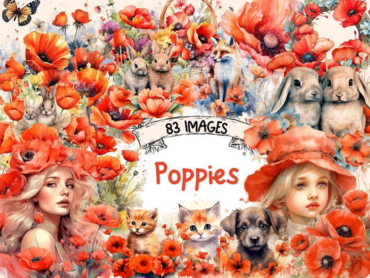 Poppies Watercolor Clipart - High - Quality Instant Digital Download for Creative Projects