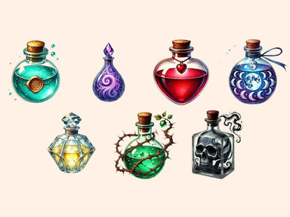 Potion Bottles Clipart potion art print - Wonders Artist