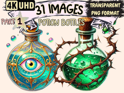 Potion Bottles Clipart potion art print - Wonders Artist