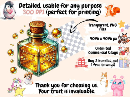 Potion Bottles Clipart potion art print - Wonders Artist