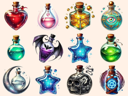 Potion Bottles Clipart potion art print - Wonders Artist
